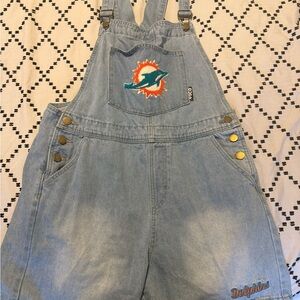 NFL Light Blue Denim Woman’s Overalls with Dolphins Patch